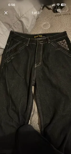 Game Time Denim Jeans Black Embroidered Stitching