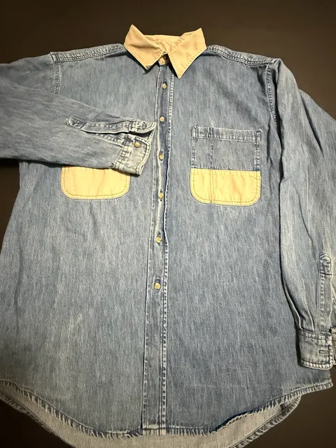 Ruff Hewn Denim Shirt Size L Contrasting Collar Pocket Panels