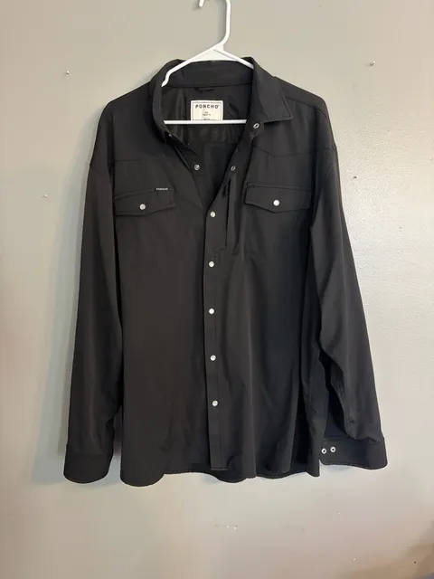 Poncho Western Pearl Snap Long Sleeve Shirt Size XXL Black