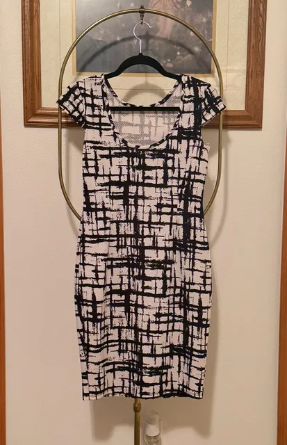 Black White Abstract Plaid Bodycon Dress