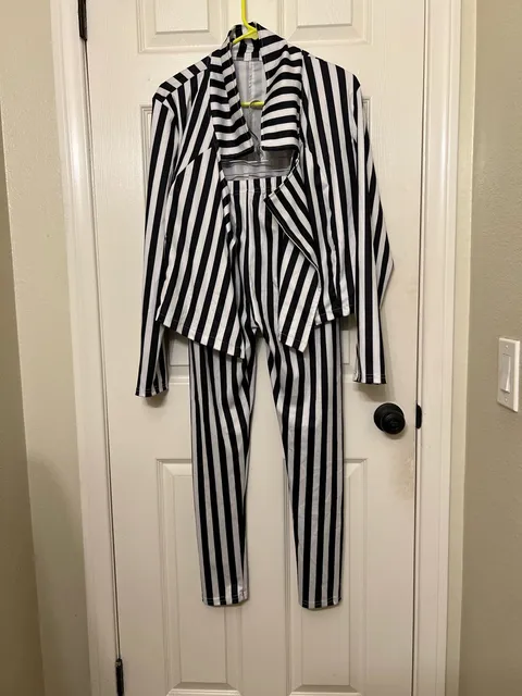 Black And White Striped Two Piece Pants And Jacket Costume Set
