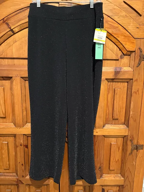 Anne Klein Sparkle Knit Wide Leg Pants Size Petite M Black Holiday Sparkle 