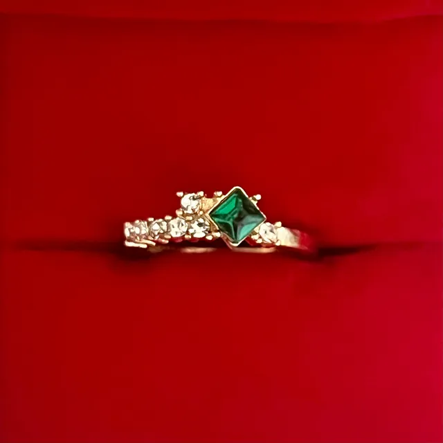 Princess Cut Emerald Gold Ring with Accent Stones Titanium Steel Size 6