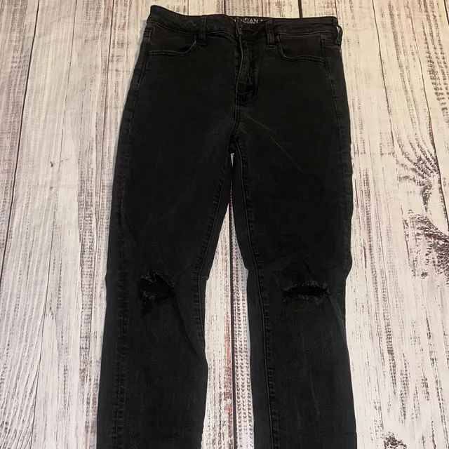 Retro American Eagle Jeans Size 10 Long Black Distressed Skinny