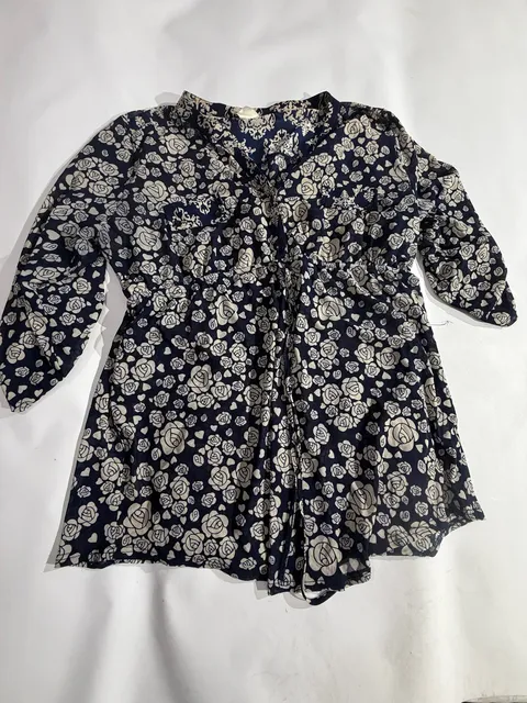 Sirenlily Maternity Blue Floral Rose 3/4 Sleeve Tunica Top 2X