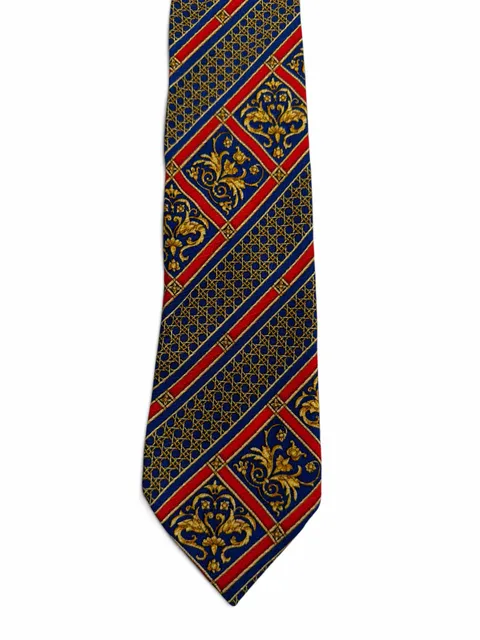 Versace Silk Tie Blue Red Gold Baroque Print (See Description)