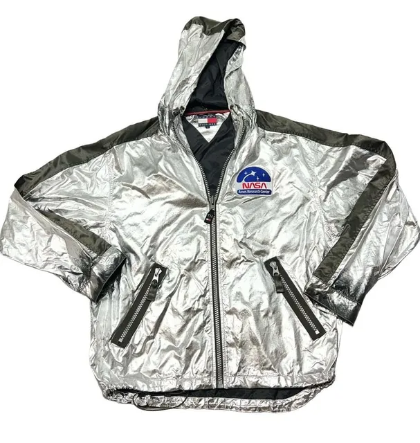 Vintage 90s Tommy Hilfiger NASA Ames Silver Metallic Jacket L Expedition Rare