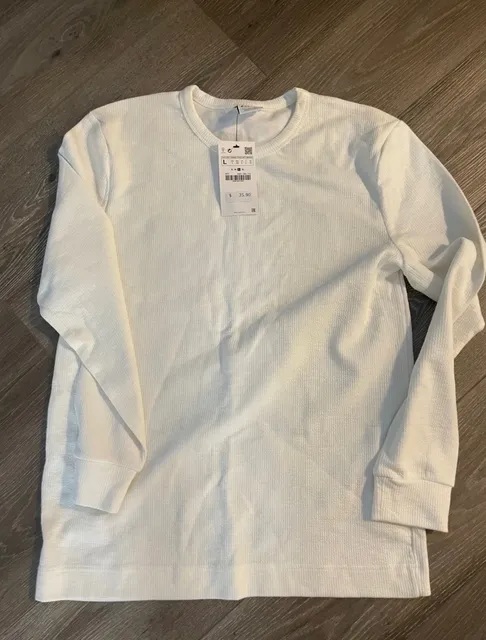 Zara Waffle Knit Long Sleeve Thermal Shirt Size L White
