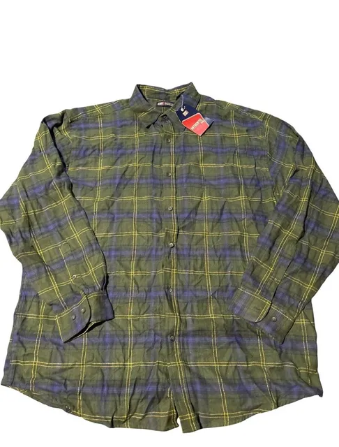Faded Glory Men’s XL Tall Green Blue Plaid Flannel Shirt NWT 100% Cotton