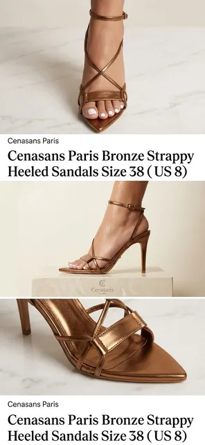 Cenasans Paris Bronze Strappy Heeled Sandals Size 38 ( US 8) 