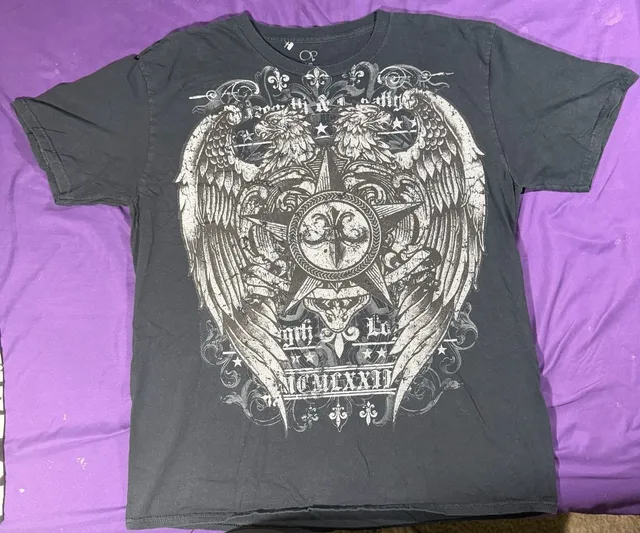 Ocean Pacific Graphic T-Shirt Size L Black Y2K Wings Star