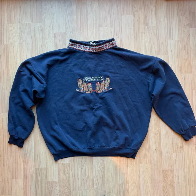 Vintage Embroidered Cowboy Boots Western Cowboy Blue Sweatshirt