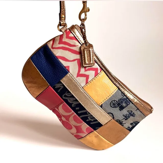 Coach Patchwork Wristlet Multicolor Signature Leather Canvas