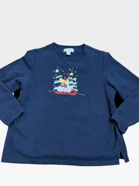 CJ Banks Christmas Sweatshirt Size X Blue Snowmen Applique