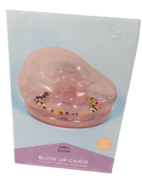 Teen Home Blow Up Chair Pom Filled Pink Inflatable
