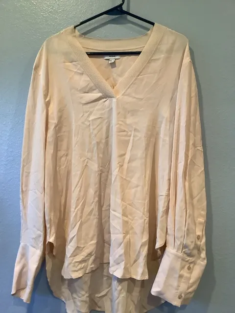 Reiss V-Neck Long Sleeve Blouse Size USA 10 Peach