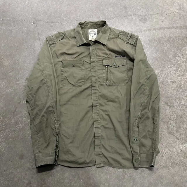 Diesel Utility Shirt XL Military Style Epaulet Cargo Pocket Long Sleeve