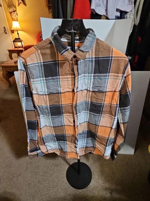 Sonoma Plaid Flannel Shirt Size L Orange Brown Long Sleeve