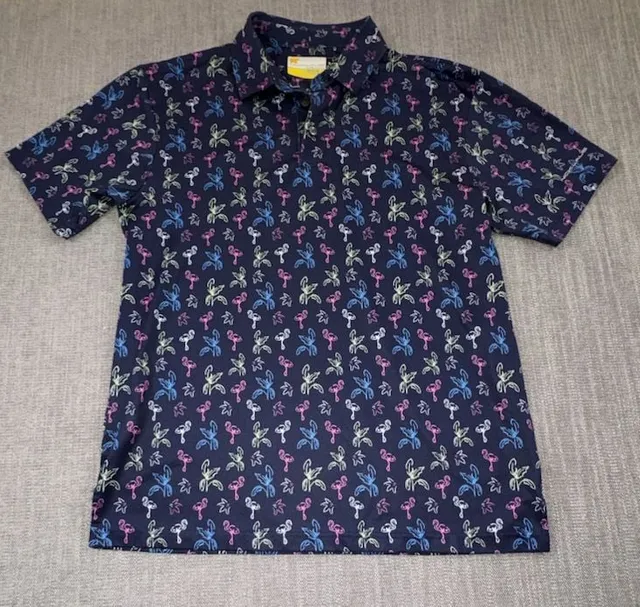 Nicklaus Golf Polo Shirt Size S Navy Blue Flamingo Print Short Sleeve
