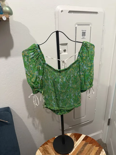 Free People Back On Top Floral Puff Sleeve Smocked Boho Crop Top S ...