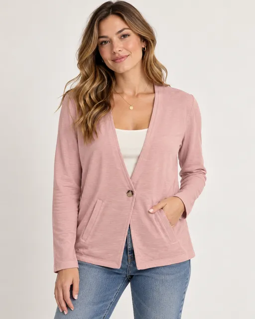 Caslon Pink Cotton Knit Open Blazer Jacket