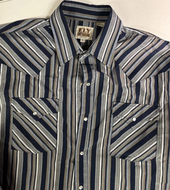Ely Cattleman Western Shirt Size L Striped Snap Pearl