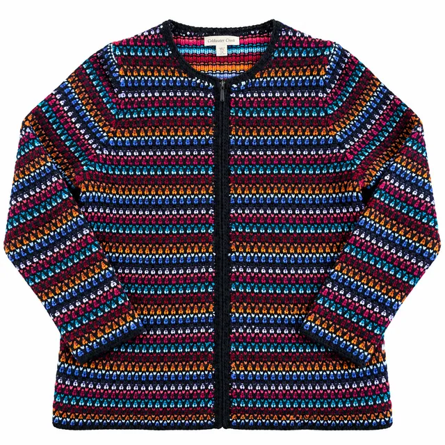Coldwater Creek Cardigan 1X Multicolor Striped Knit Zip Front Cotton Blend