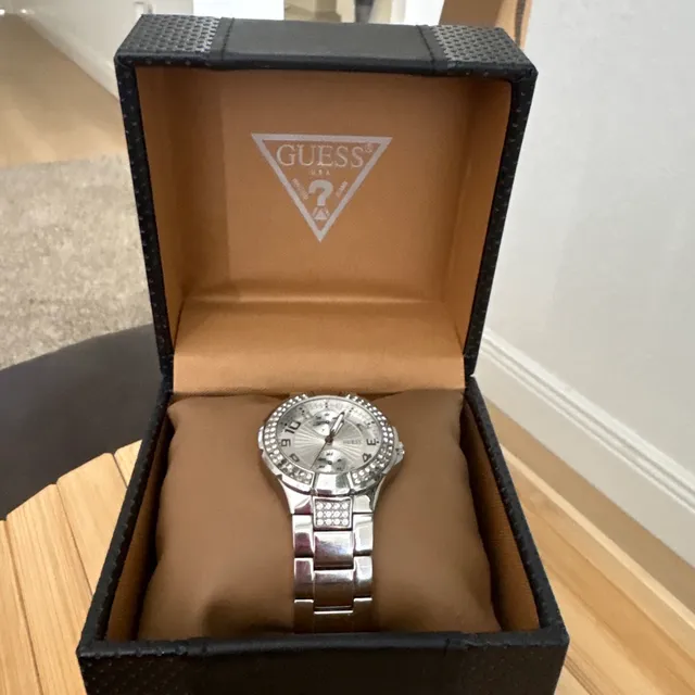Guess Rhinestone Silver-Tone Multifunction Watch Women Silver