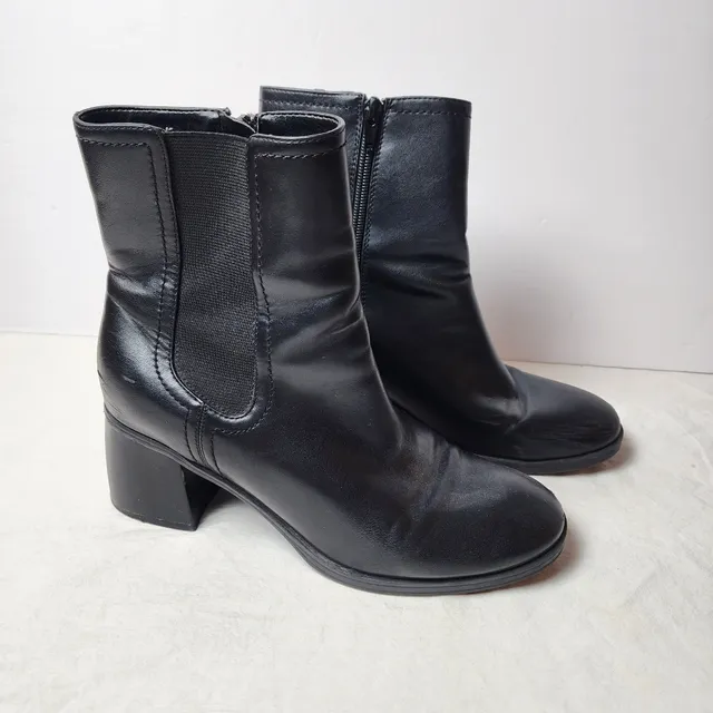 Nine West Ankle Boots Size 8M Black Block Heel Zip Up Shoes