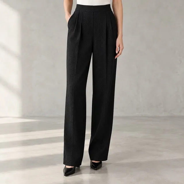 Dana Kay Wide Leg Pants Size 12 Black Pleated High Waist Trousers