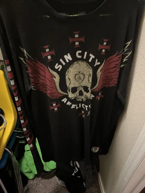 Affliction Sin City Long Sleeve T-Shirt Size Large Black