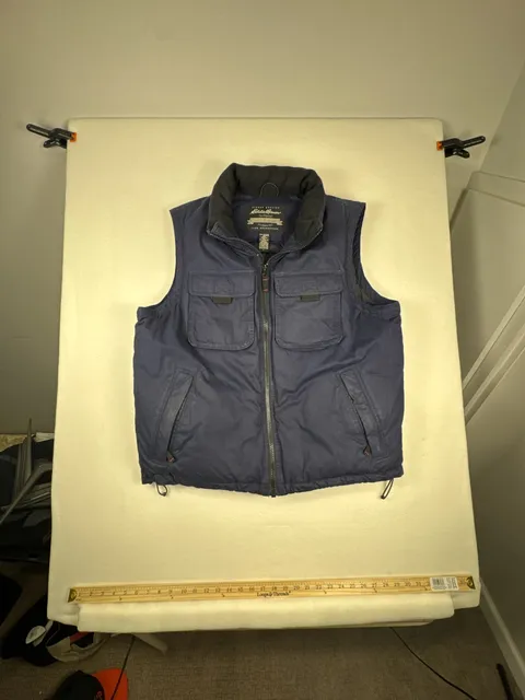 Eddie Bauer Goose Down Puffer Vest Size L Blue Utility Cargo