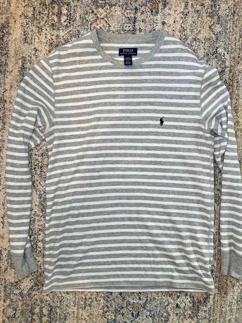Polo Ralph Lauren Striped Long Sleeve sleep Shirt Size L Gray