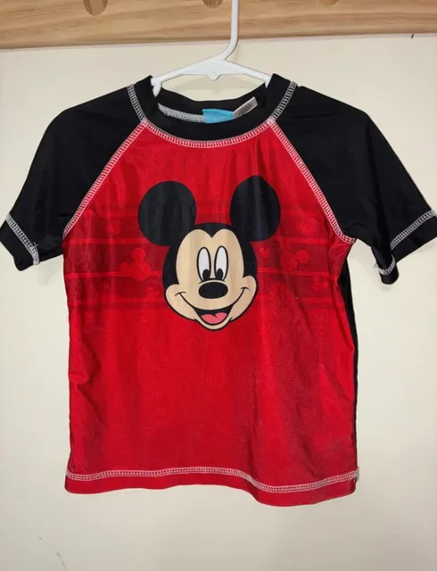 Disney Mickey Mouse Rash Guard Size 3T Red Black Swim Shirt