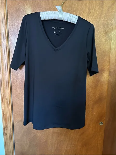 Susan Graver Black V-Neck Short Sleeve Stretch Top Sz XS