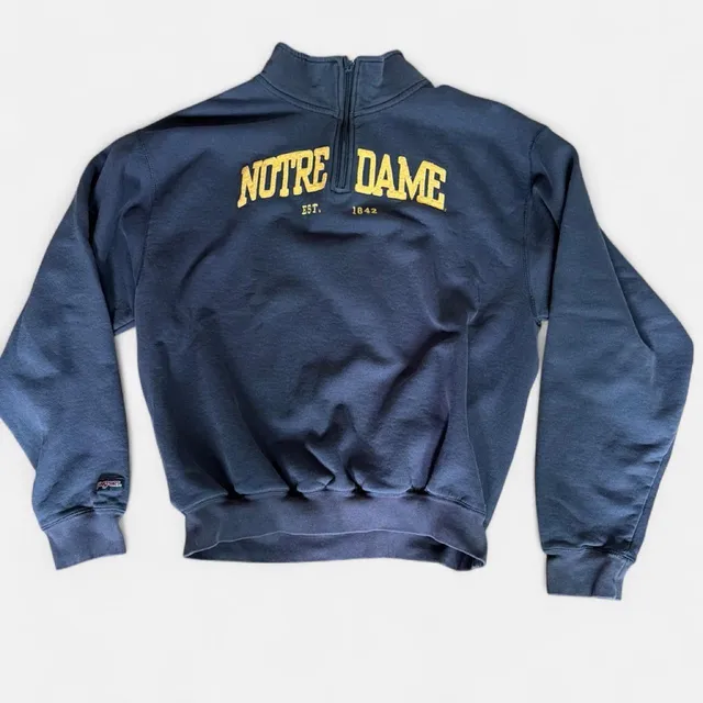 Vintage JanSport Notre Dame Fighting Irish 1/4 Zip Sweatshirt Navy Mens Medium