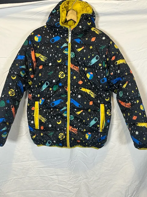 Hanna Andersson Reversible Puffer Jacket Size 12 Space Print Yellow