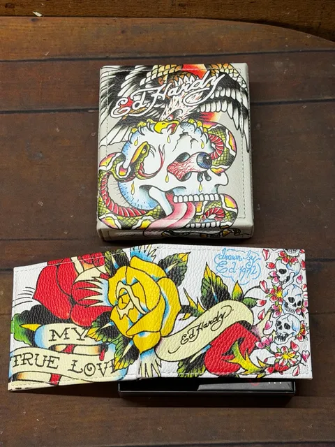 Ed Hardy GF97628EHQA Skull And Rose white Wallet With Box