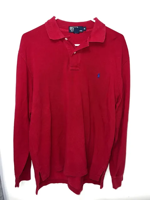Polo Ralph Lauren Men’s Red Long Sleeve Cotton Knit Polo Shirt M Logo