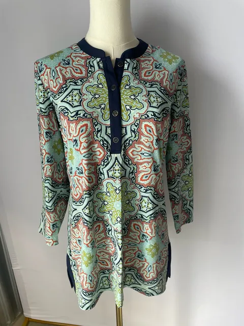 J.McLaughlin Blue Paisley Print Long Sleeve Tunic Top