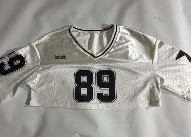 SHEIN White Mesh Graphic Football Jersey Crop Top Size XS 2