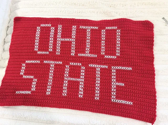 Handmade Crochet Wall Hanging Tapestry Ohio State Red White Size 18x28
