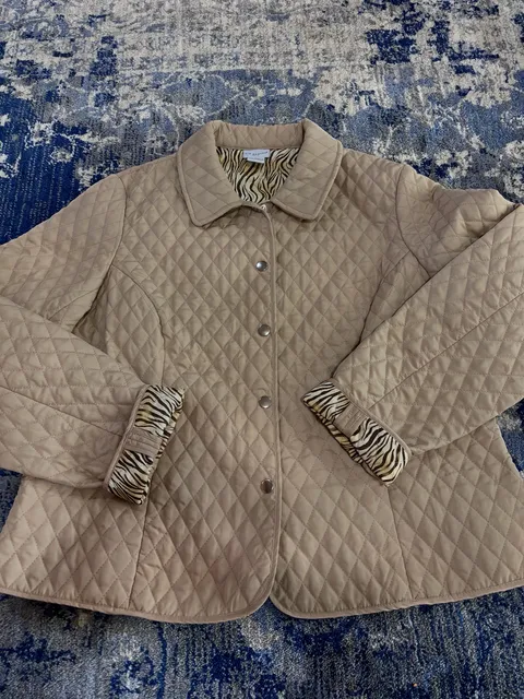 Kim Rogers Quilted Jacket Petite XL Tan Animal Print Lined
