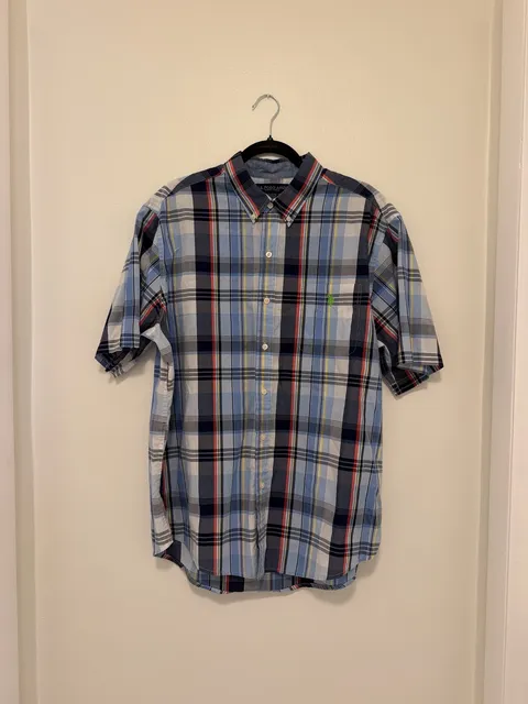 U.S. Polo Assn. Plaid Button-Down Shirt XL Short Sleeve Blue