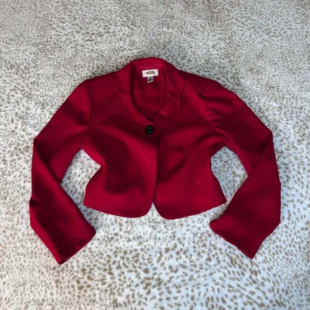 Talbots Red Cropped Blazer Size 4 Scalloped Collar