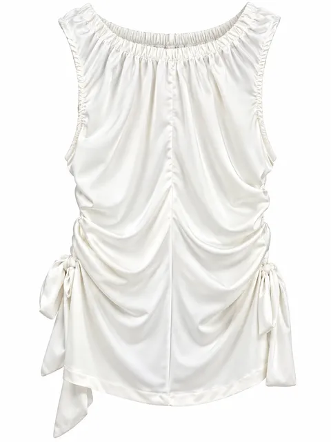 Do + Be White Blouse Size S Ruched Bow Sleeveless