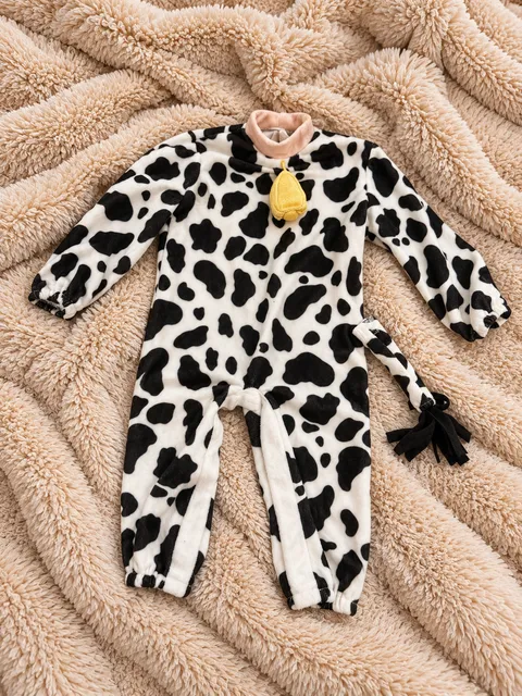 Cow Costume Fleece Romper Black White