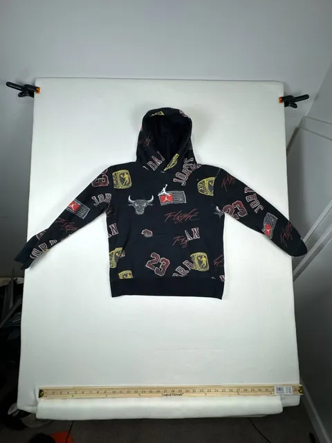 Jordan All Over Print Fleece Pullover Hoodie Size 10-12YRS Black Red