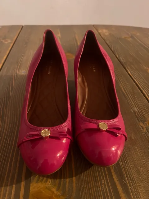 Cole Haan Wedge Heels Pink Leather Bow Ballet Flats 9B