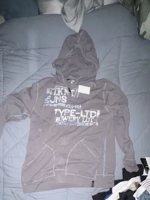 DKNY Jeans Zip Hoodie Size XL Gray Graphic Type-Ltd